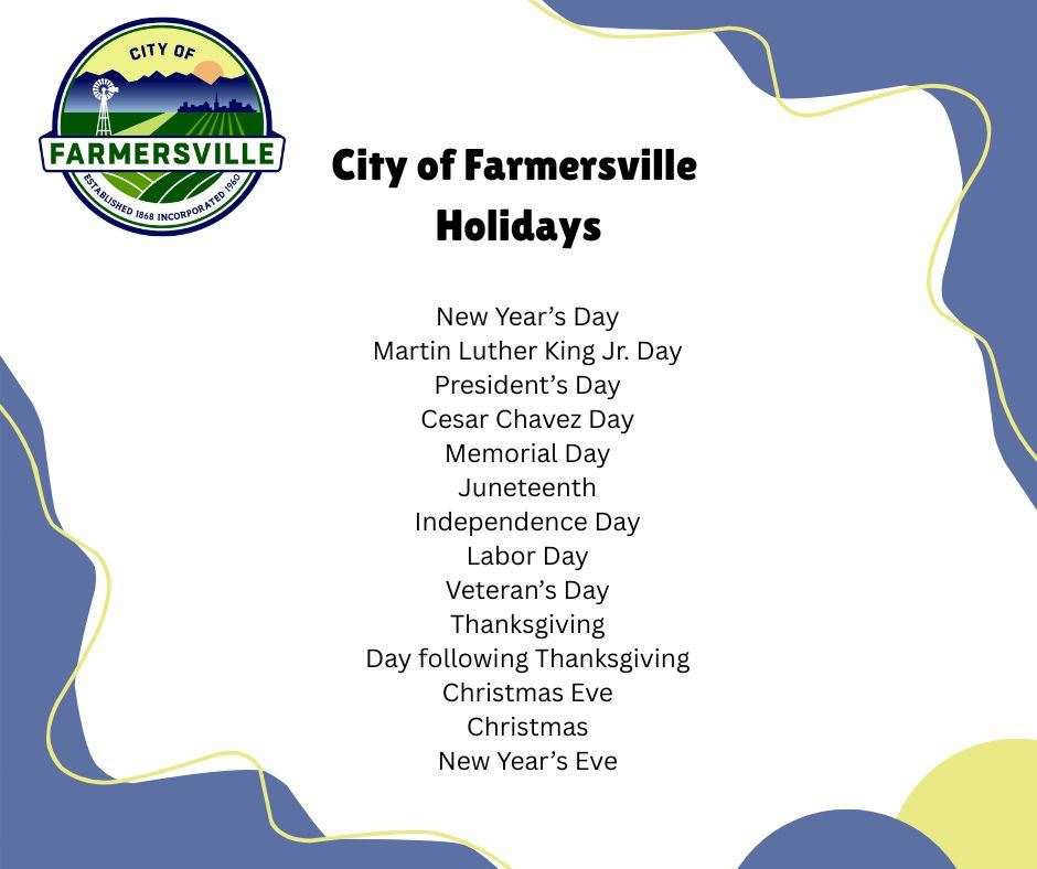City of Farmersville Holidays